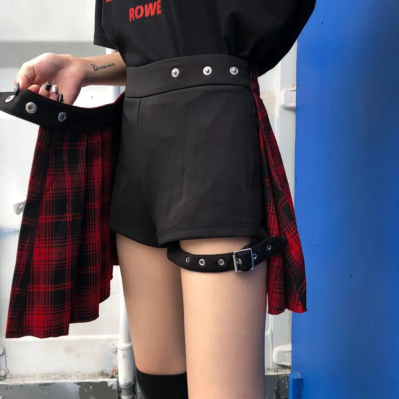 K-Pop Pleated Plaid Open Skirt Shorts SD00783