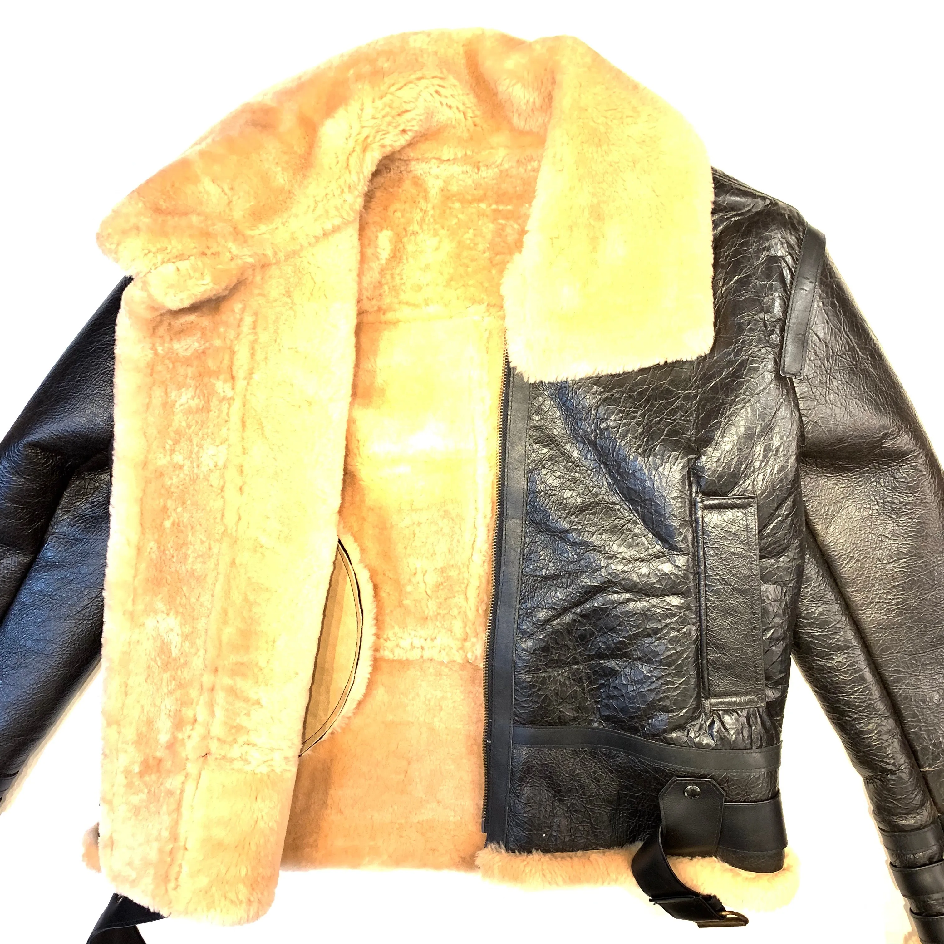 Kashani Black Aviator Flight Shearling Jacket