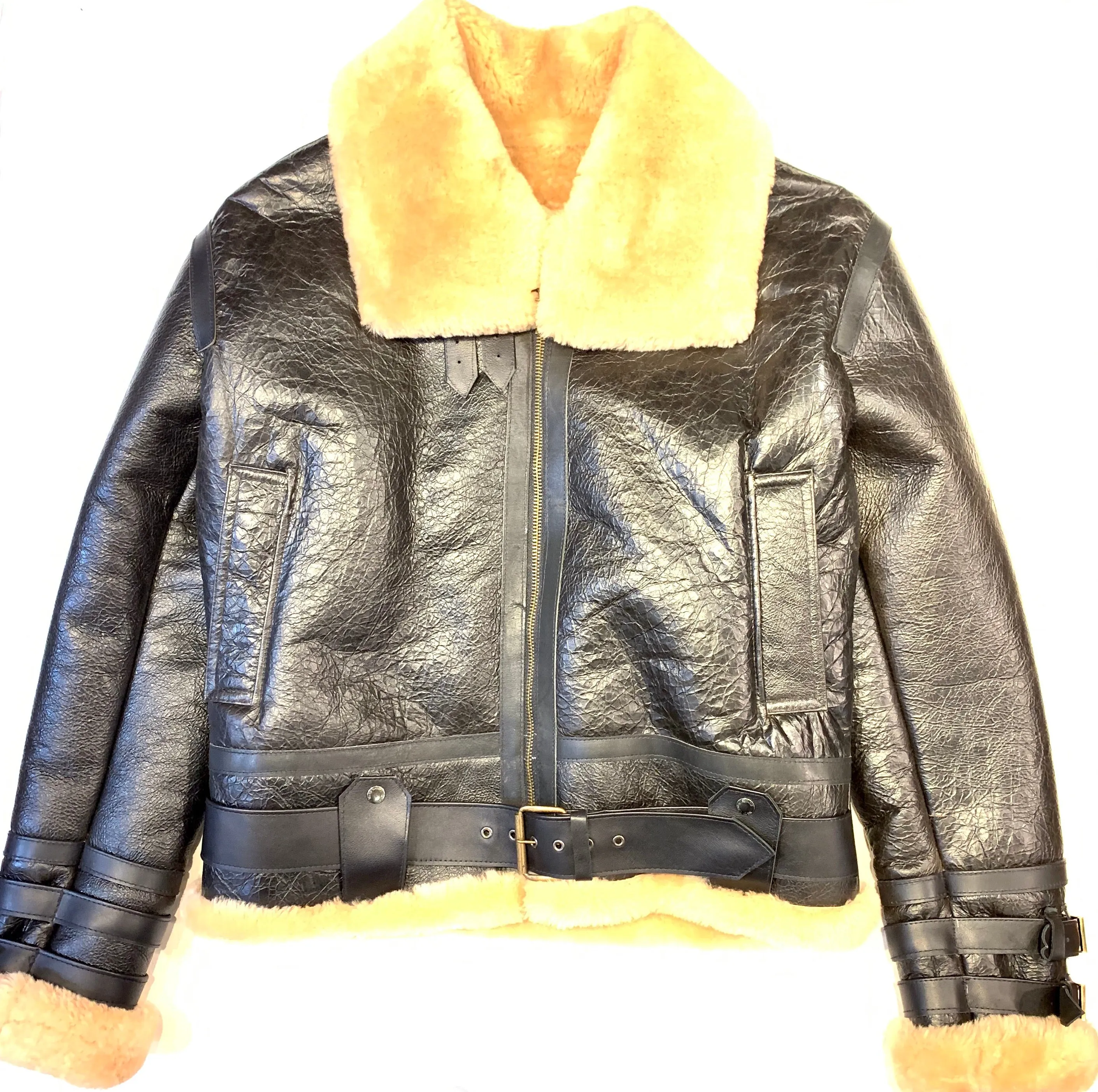 Kashani Black Aviator Flight Shearling Jacket