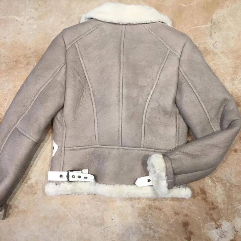 Kashani Silver Suede Biker Shearling Jacket