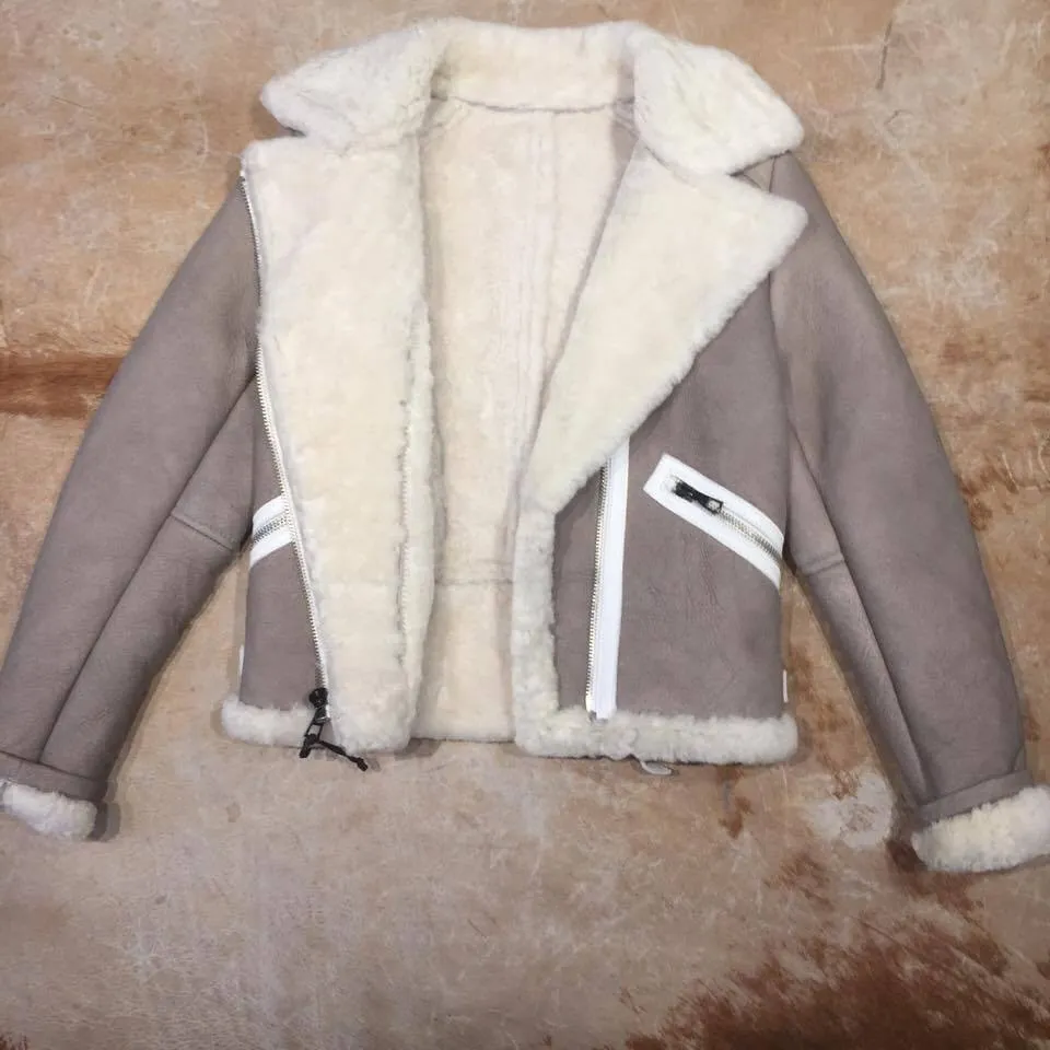 Kashani Silver Suede Biker Shearling Jacket