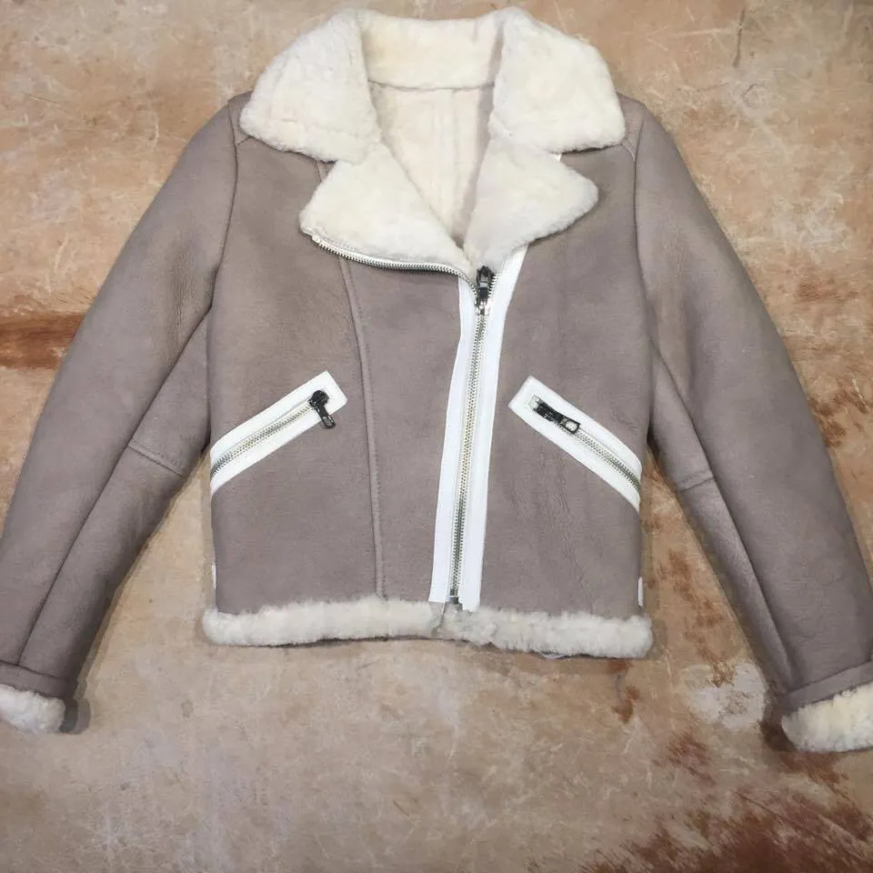 Kashani Silver Suede Biker Shearling Jacket