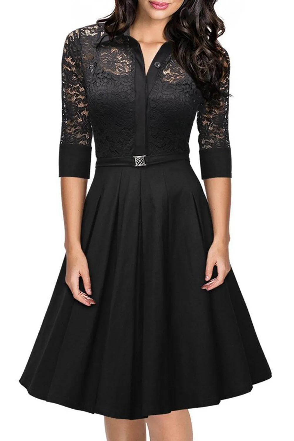 Ketty More Women Collar Halter Skirt Style Slim Waist Lace Dress-KMWD271