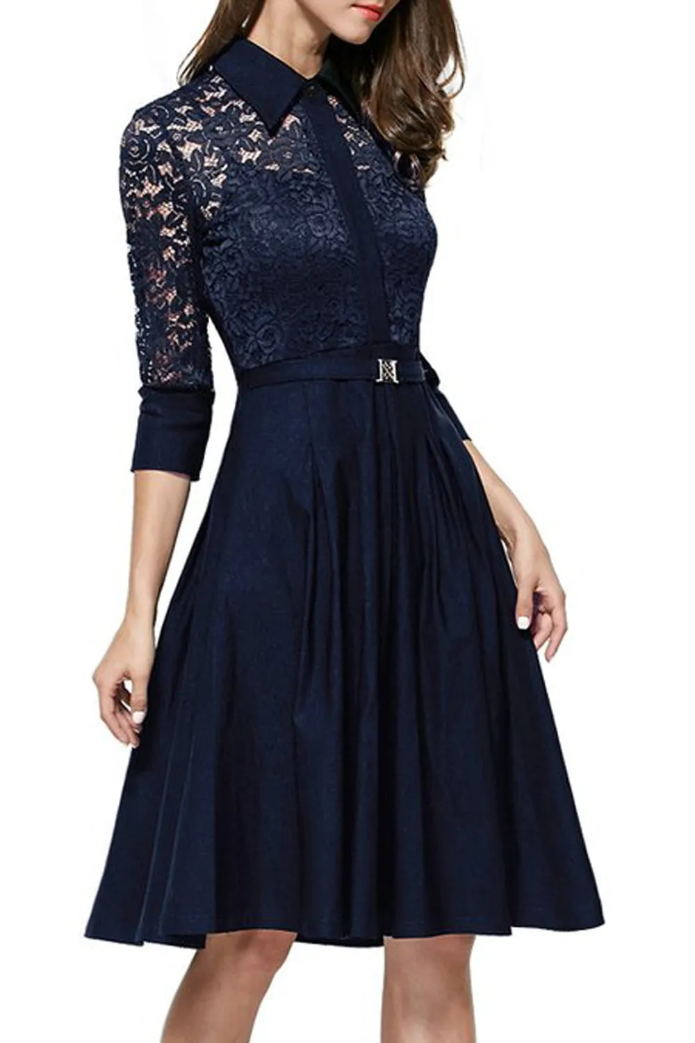 Ketty More Women Collar Halter Skirt Style Slim Waist Lace Dress-KMWD271