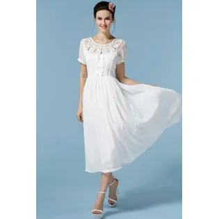 Ketty More Women's Designed Round Neck Pleated Waist Chiffon Dress-KMWD207