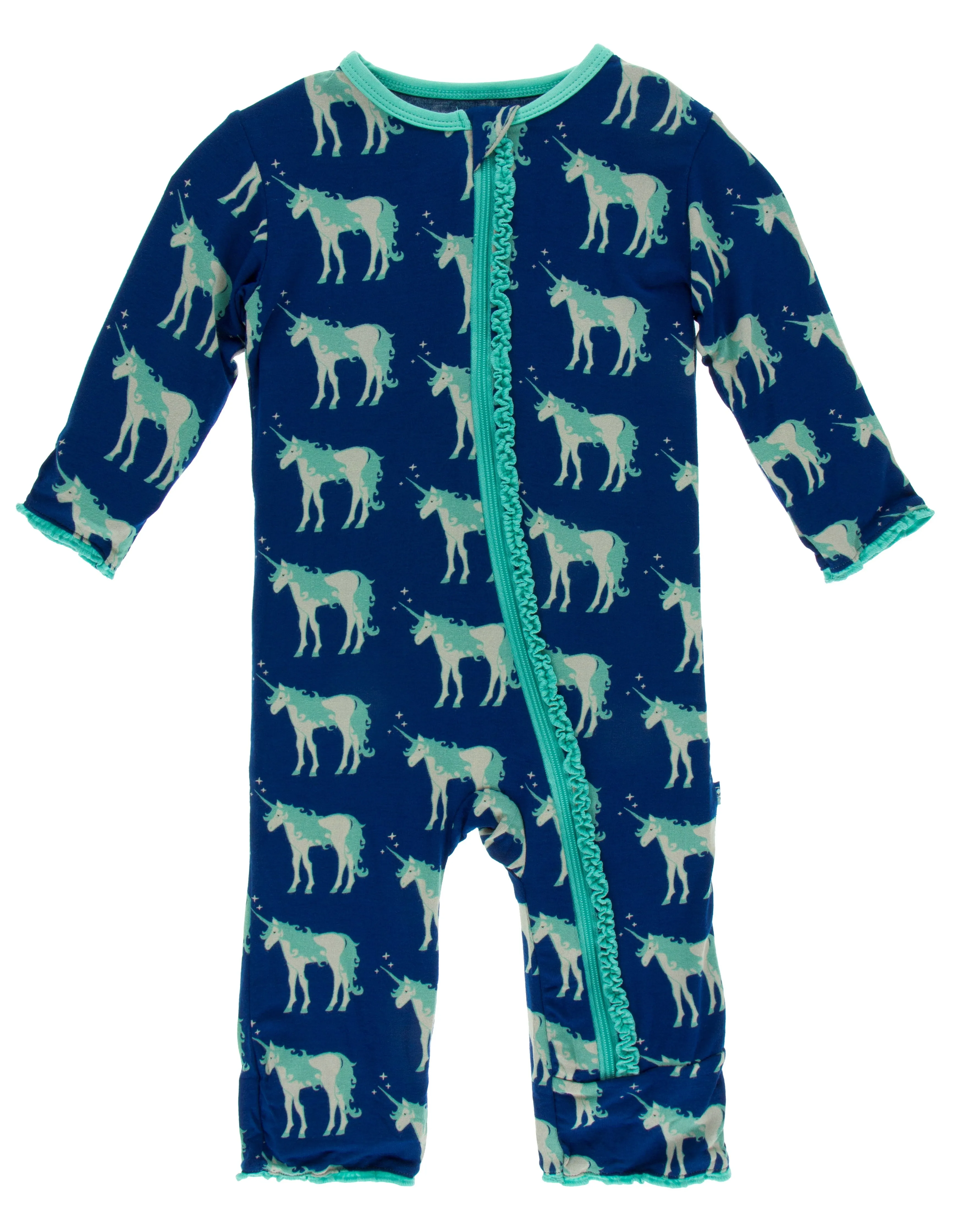 KicKee Pants Flag Blue Unicorns Muffin Ruffle Coverall with Zipper