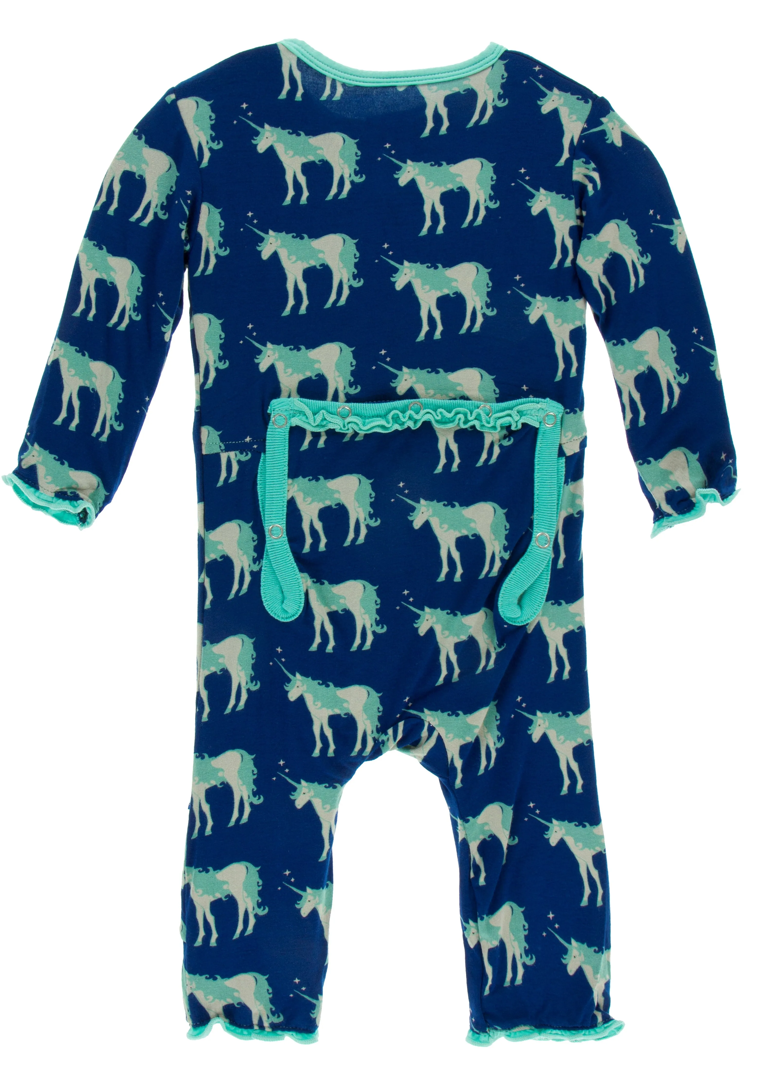 KicKee Pants Flag Blue Unicorns Muffin Ruffle Coverall with Zipper