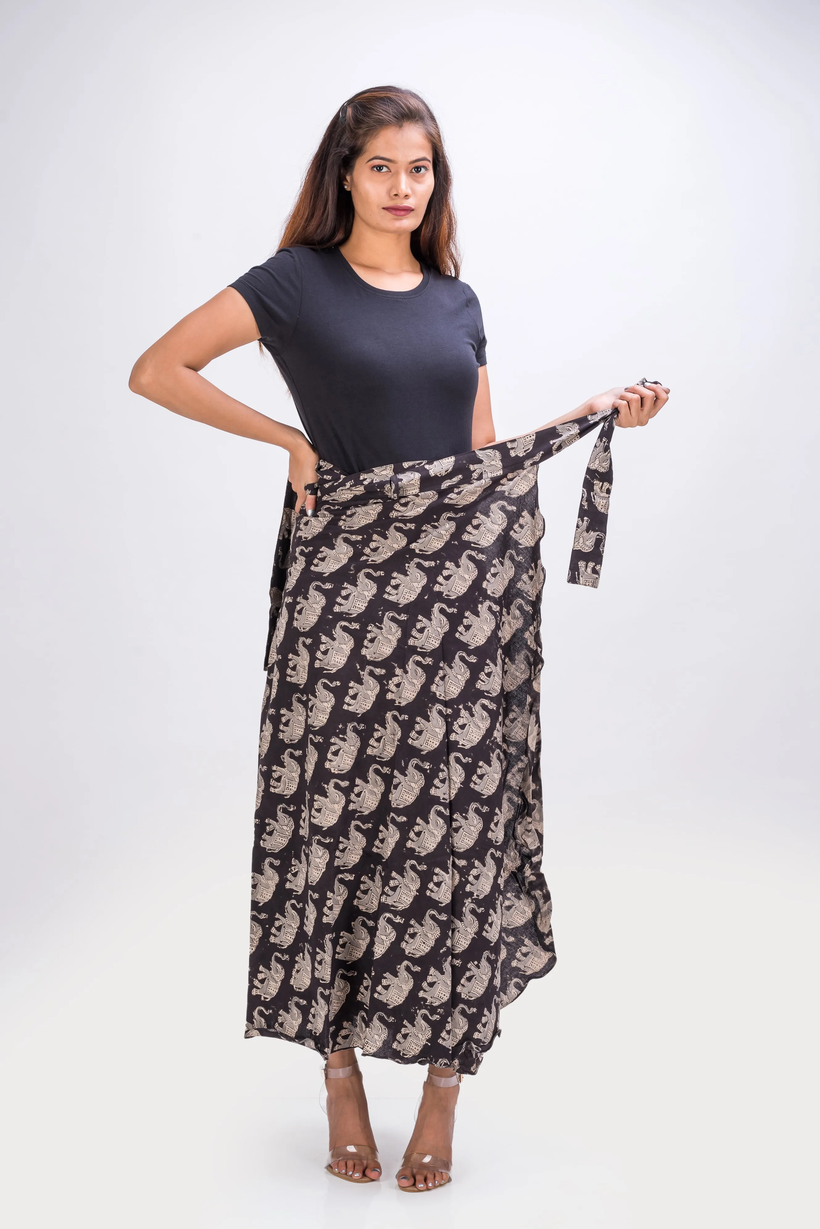 KK3013 Wrap Skirt - Elephants Black