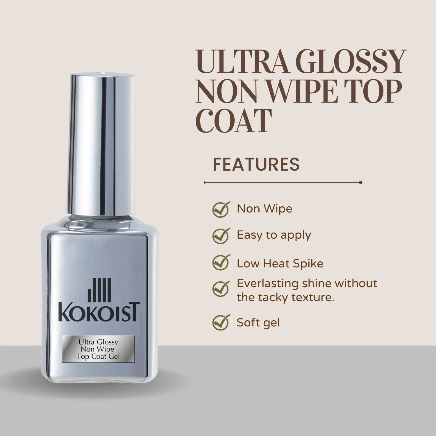 Kokoist Ultra Glossy Non Wipe Top Coat Gel 15ml