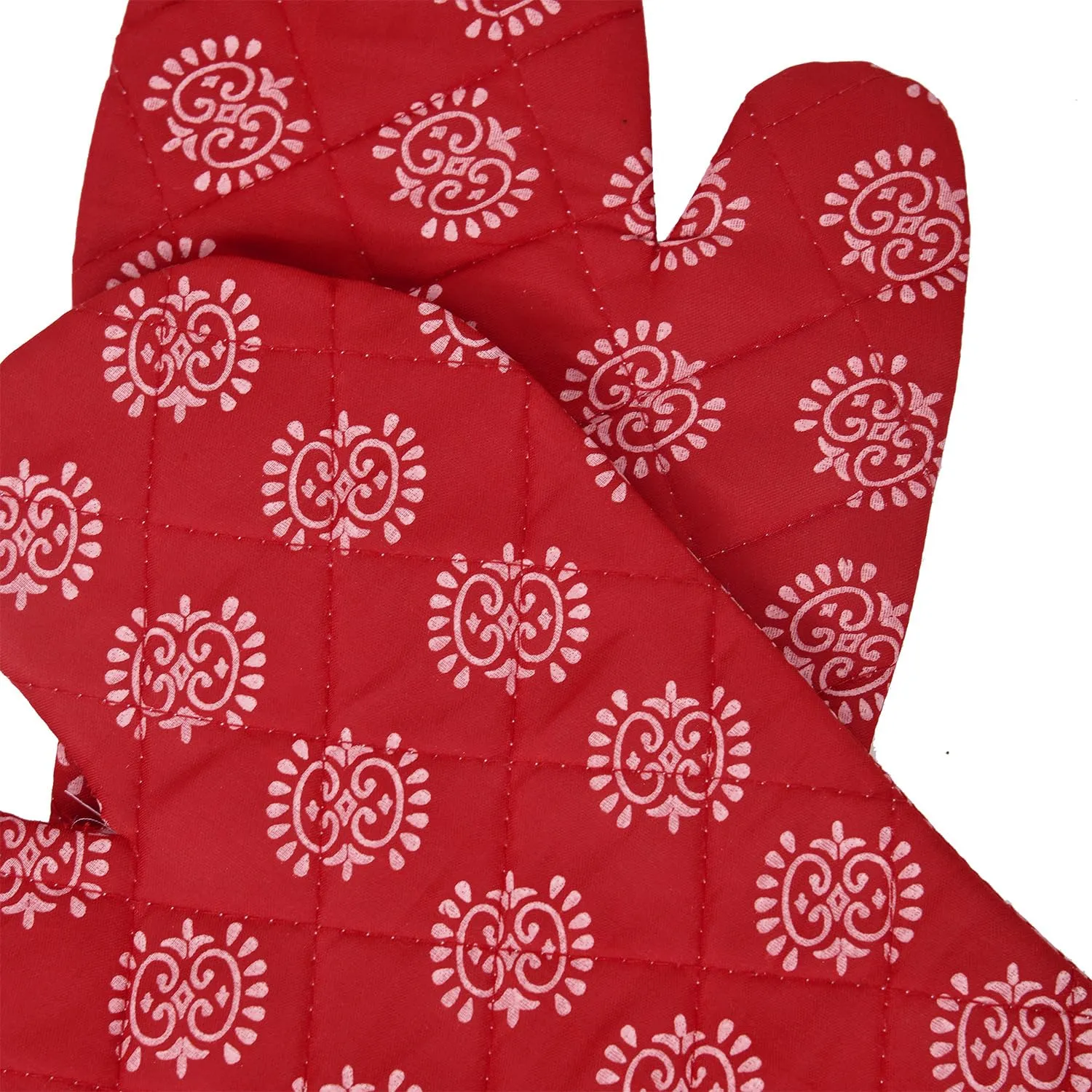 Kuber Industries Oven Mitts | Polyester Microwave Oven Gloves | Printed Hanging Loop Kitchen Oven Gloves | Heat Resistant Gloves for Kitchen | 1 Pair | Maroon