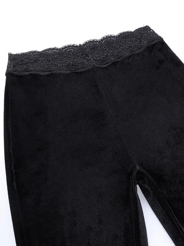 Lace Paneled Velvet Flare Pants