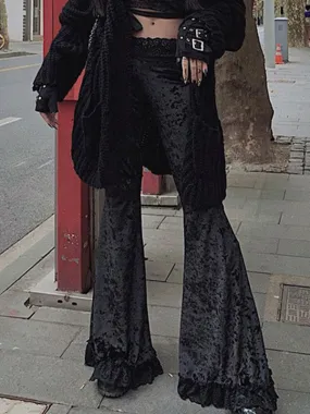 Lace Paneled Velvet Flare Pants