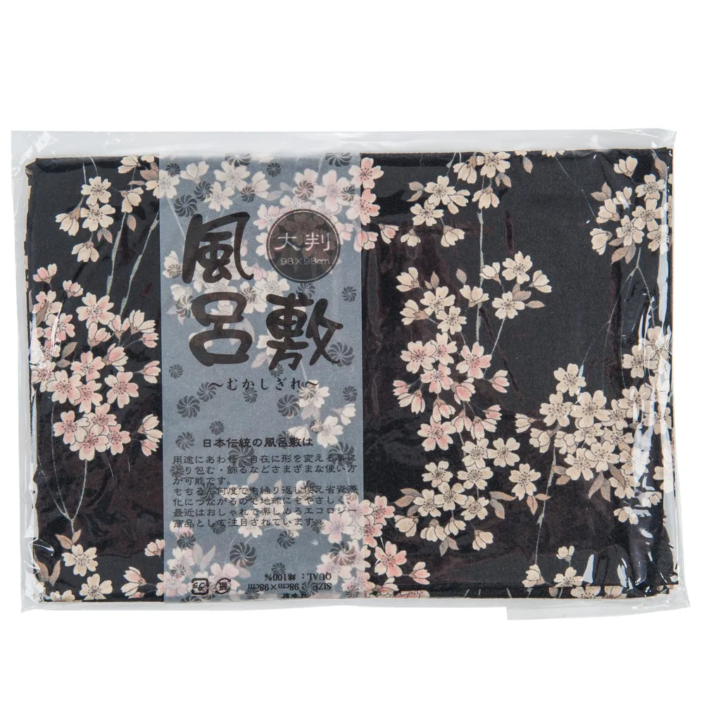 Large Black Cherry Blossom Japanese Furoshiki