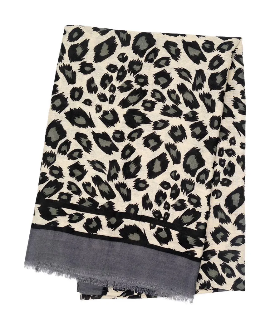 LARGE GREY STRIPE LEOPARD PRINT SHAWL SCARF