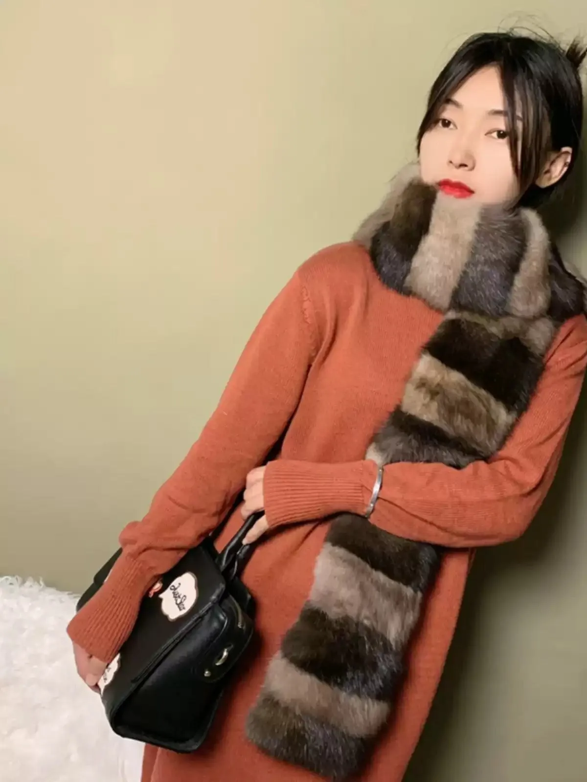 Light luxury sable whole fur scarf contrast color personality women's winter mink neck collar fur large neck scarf