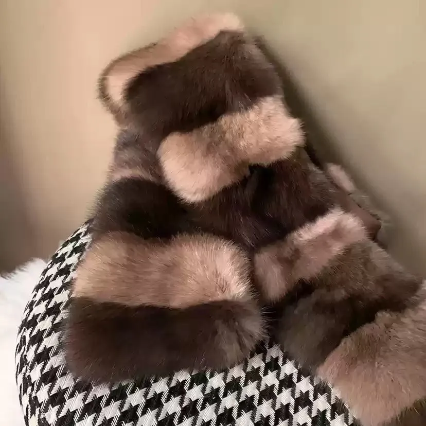 Light luxury sable whole fur scarf contrast color personality women's winter mink neck collar fur large neck scarf