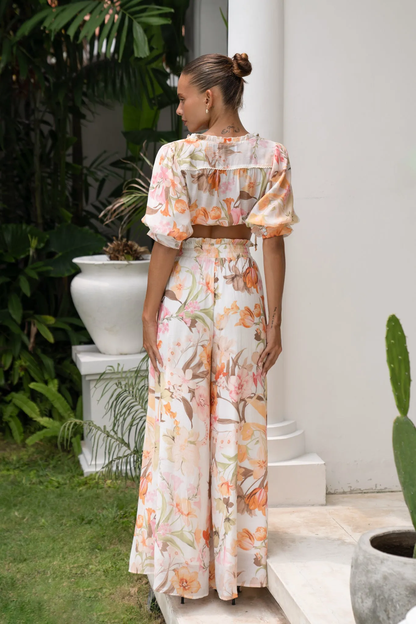 Lillian Orange Floral Wide Leg Pants