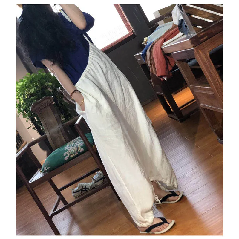 Linen Summer Autumn Overall Women Casual Pants with Single Strap PZ97250