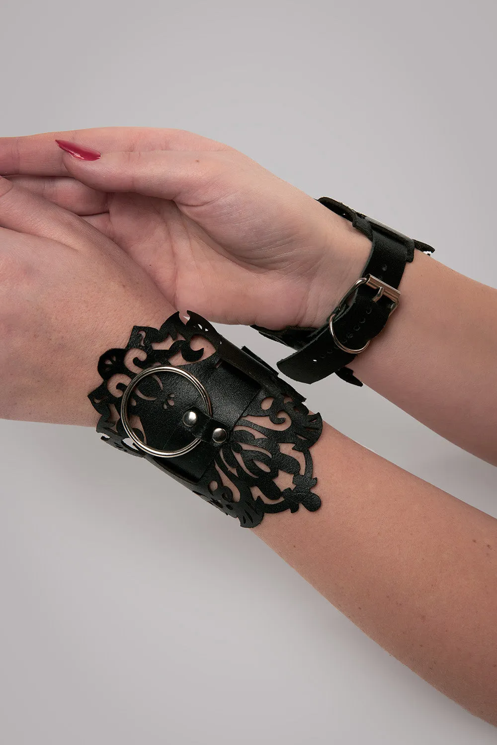 Lucy Lasercut Leather Handcuffs