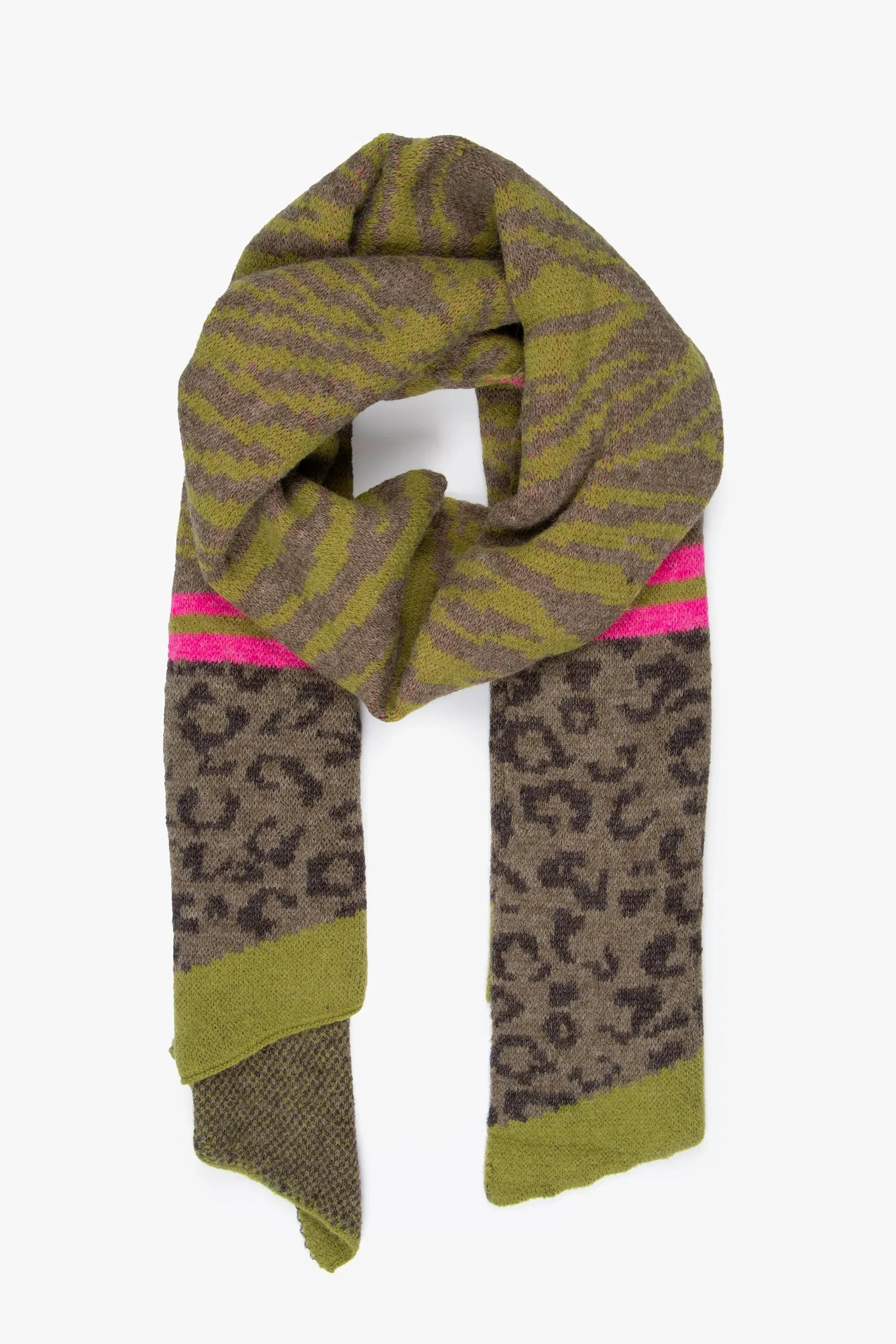 Maggie Tiger Leopard Blanket Scarf in Khaki/ Pink