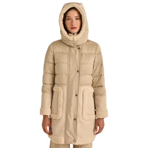 Marina V Faux Fur Trim Coat Beige