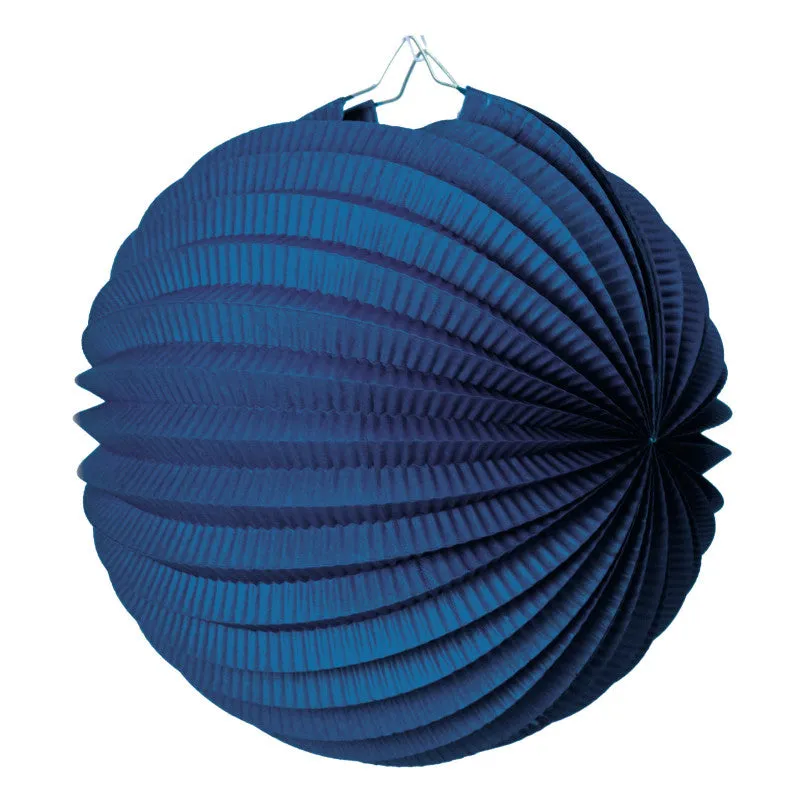 Marine Blue Pleated Paper Lantern - 30cm