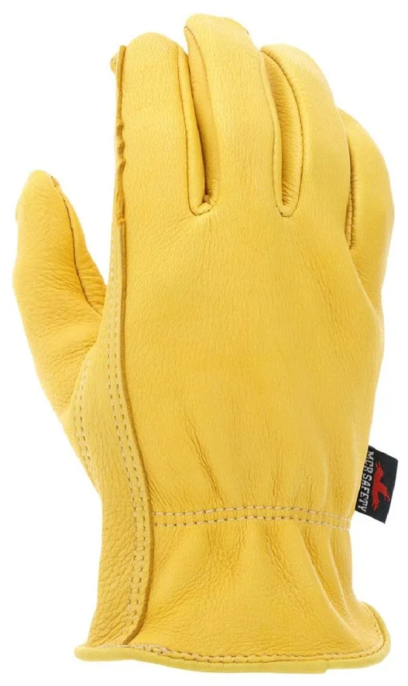 MCR Safety 3500 Premium Deerskin, Big Buck Leather Driver Work Gloves, Gold, Box of 12 Pairs