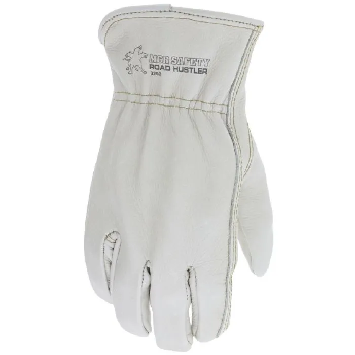 MCR Safety Road Hustler 3200S Premium Grain Leather, Drivers Work Gloves, Beige, 1 Dozen