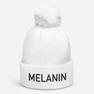 Melanin White Pom pom beanie