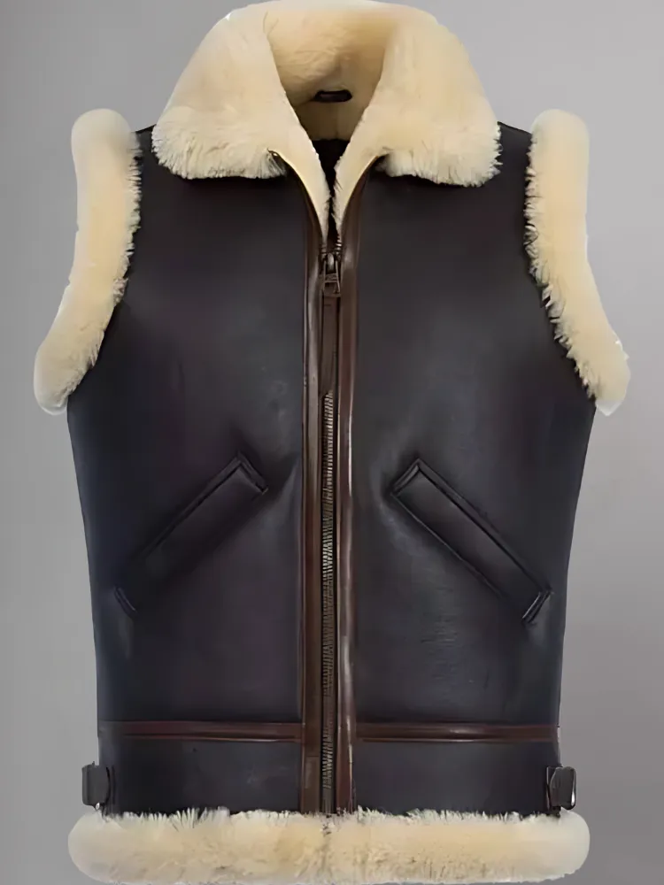 Men Brown Shearling Leather Vest