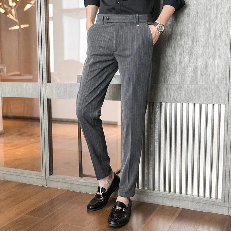 Men Slim Fit Trousers Business Luxury Summer Casual