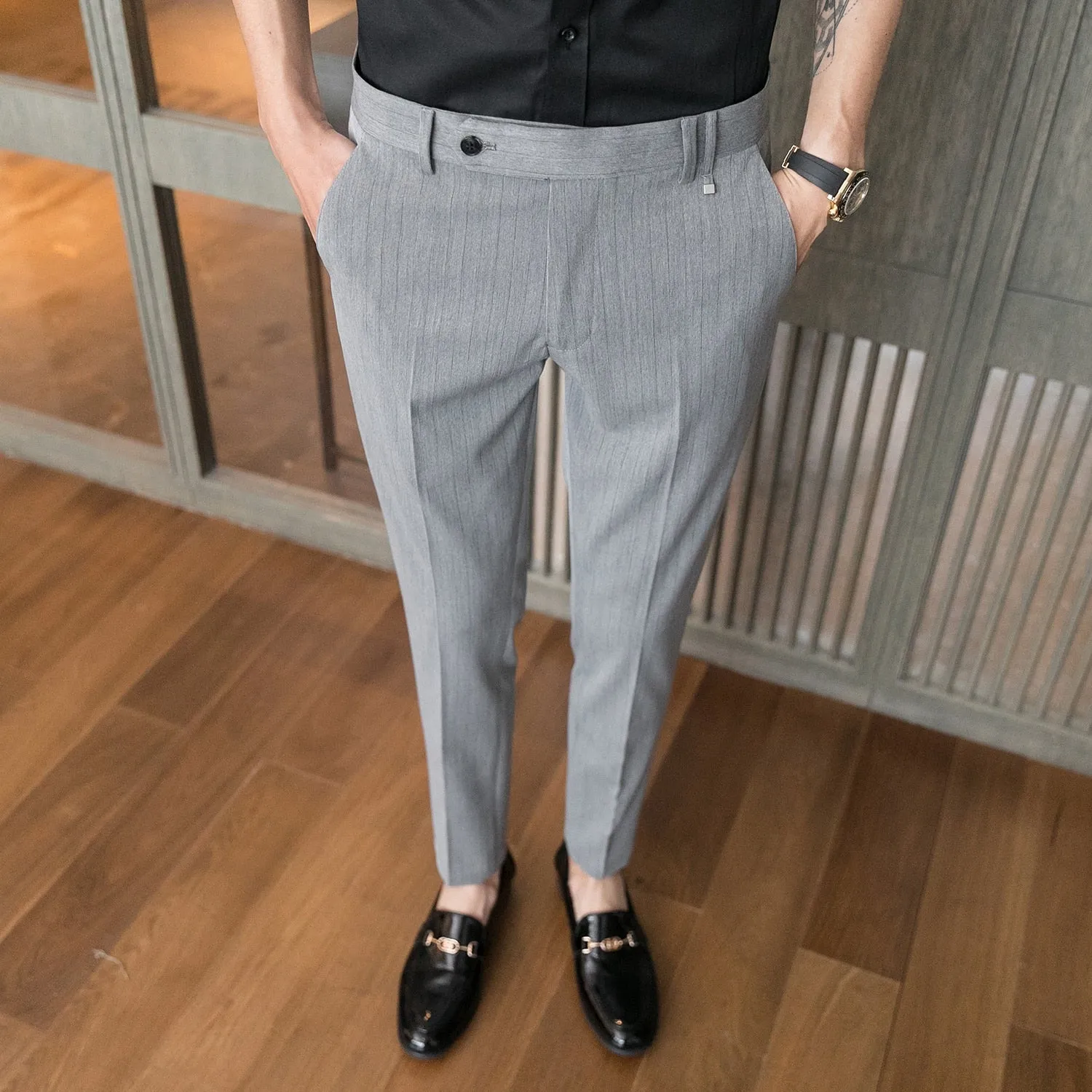 Men Slim Fit Trousers Business Luxury Summer Casual