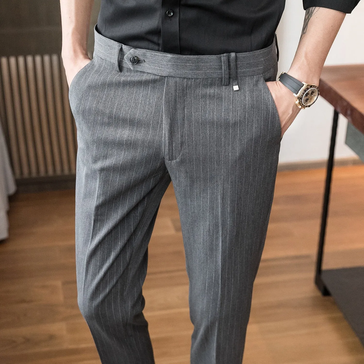 Men Slim Fit Trousers Business Luxury Summer Casual