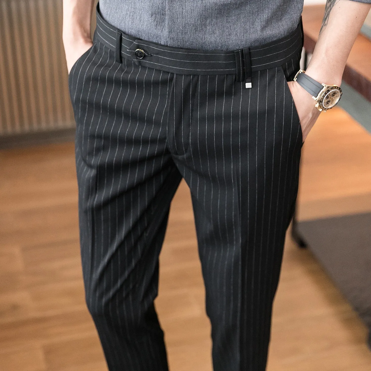 Men Slim Fit Trousers Business Luxury Summer Casual