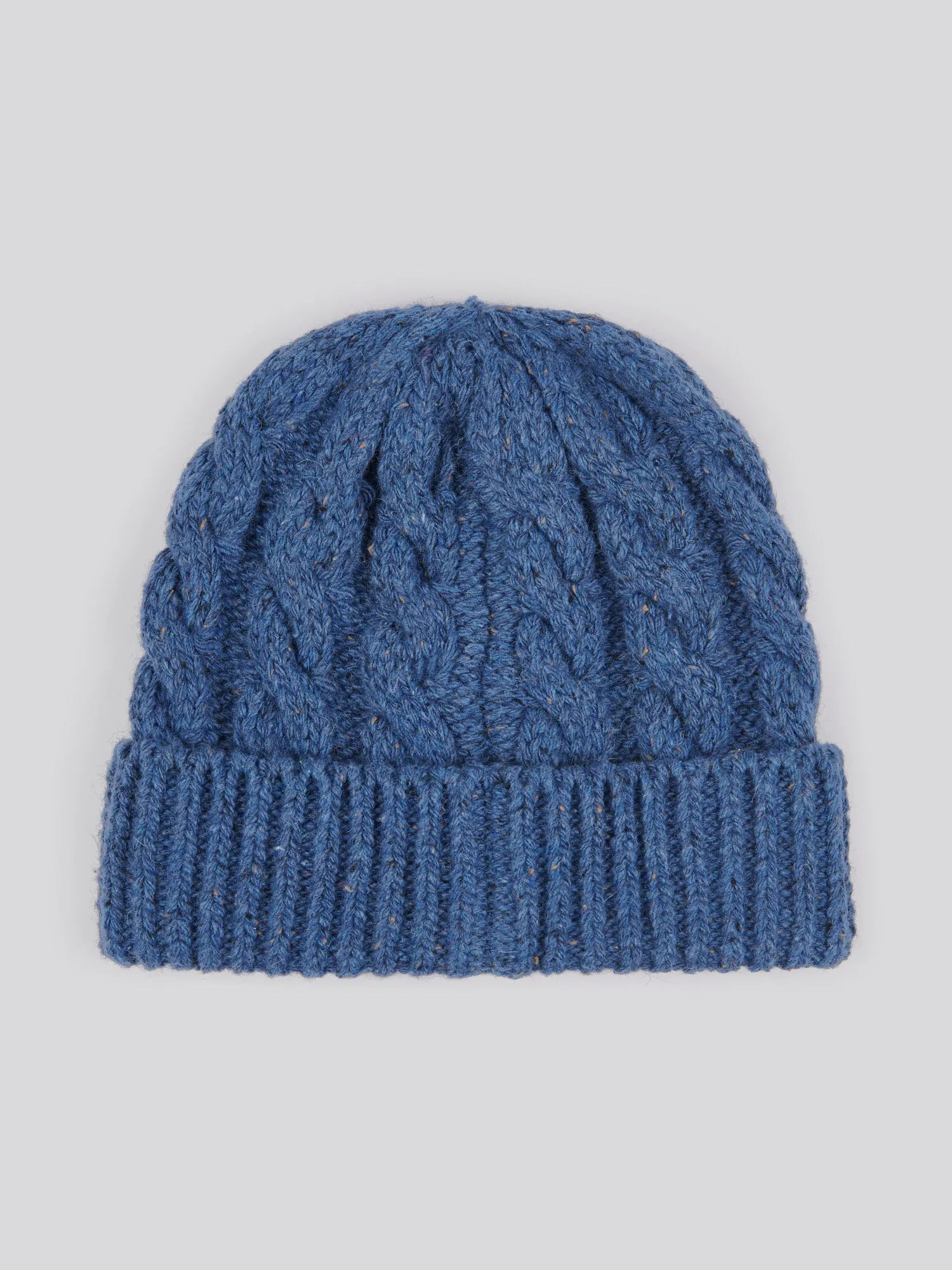 Mens Cable Knit Beanie in Blue Horizon