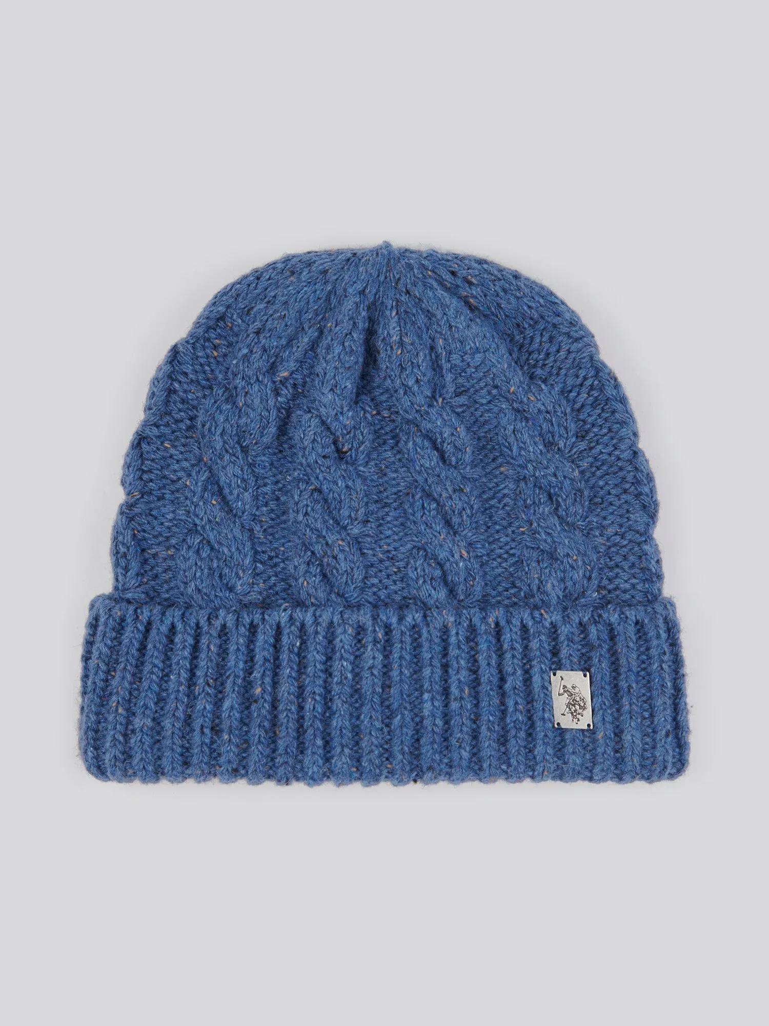 Mens Cable Knit Beanie in Blue Horizon