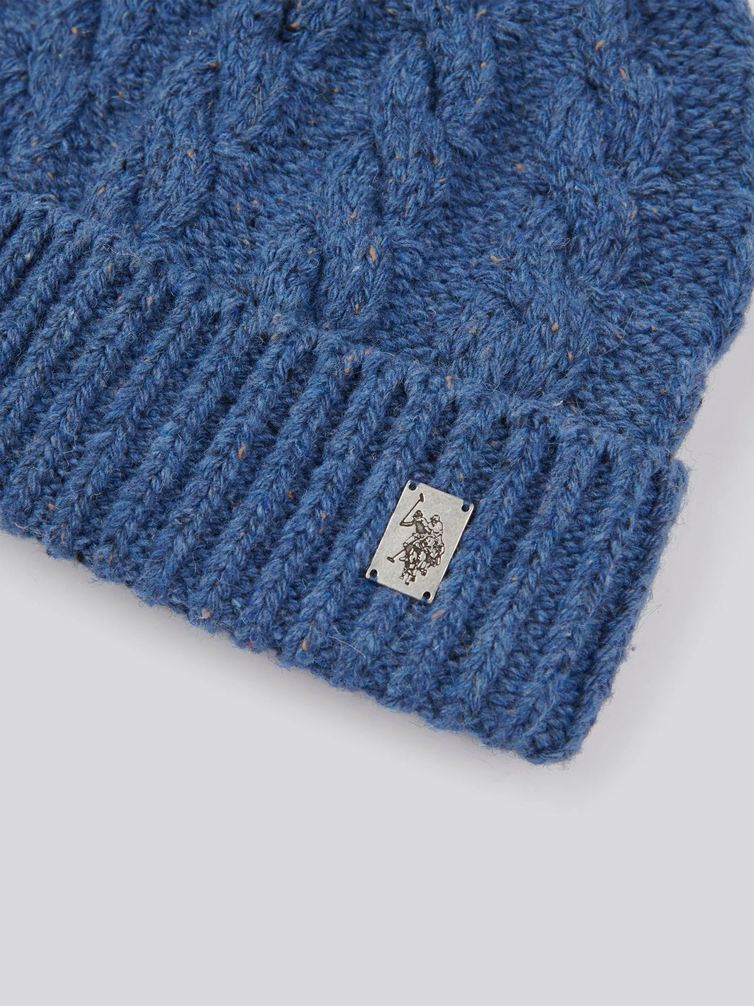 Mens Cable Knit Beanie in Blue Horizon