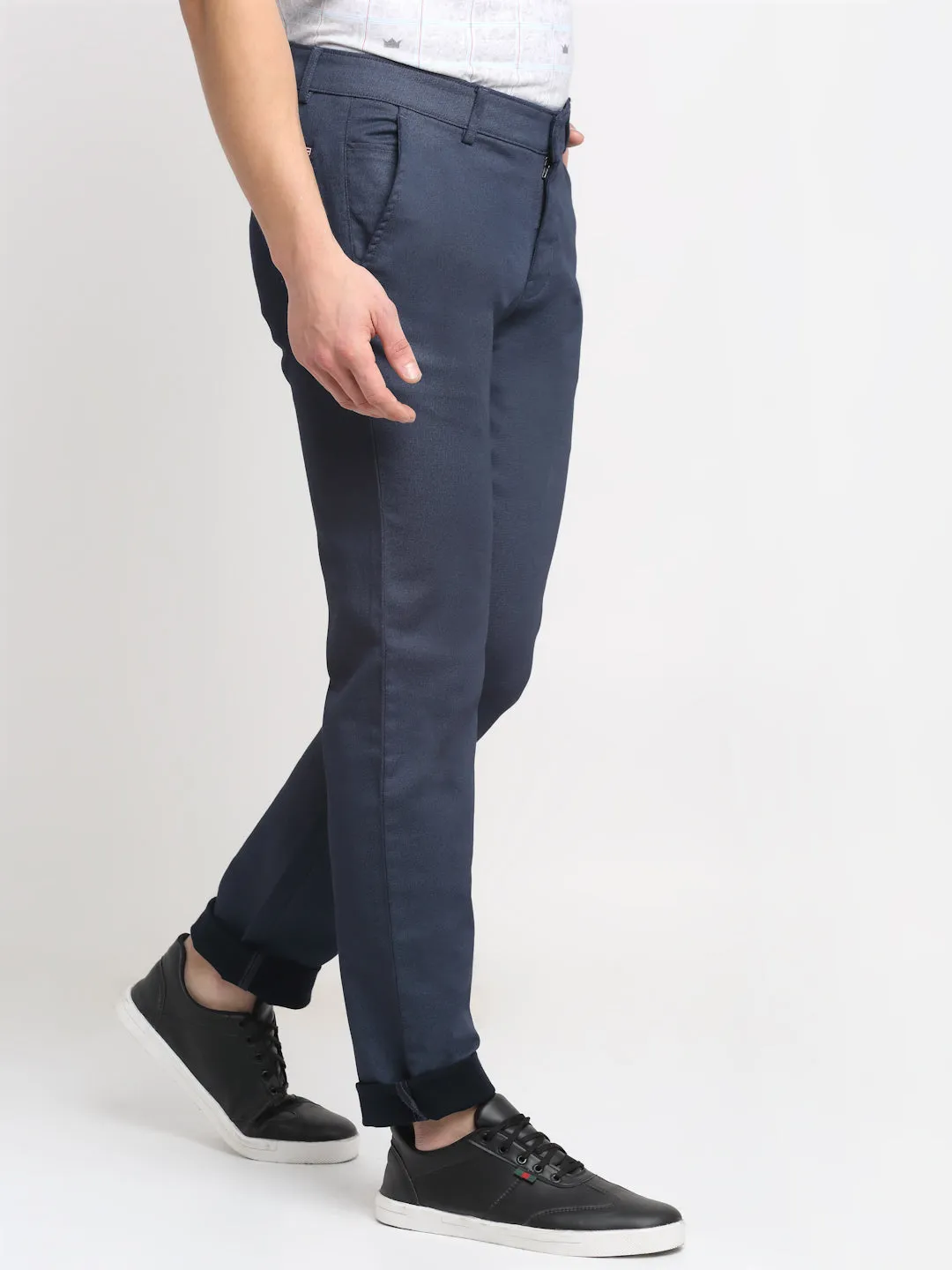 Men's Casual Flat front Navy Blue  Trousers