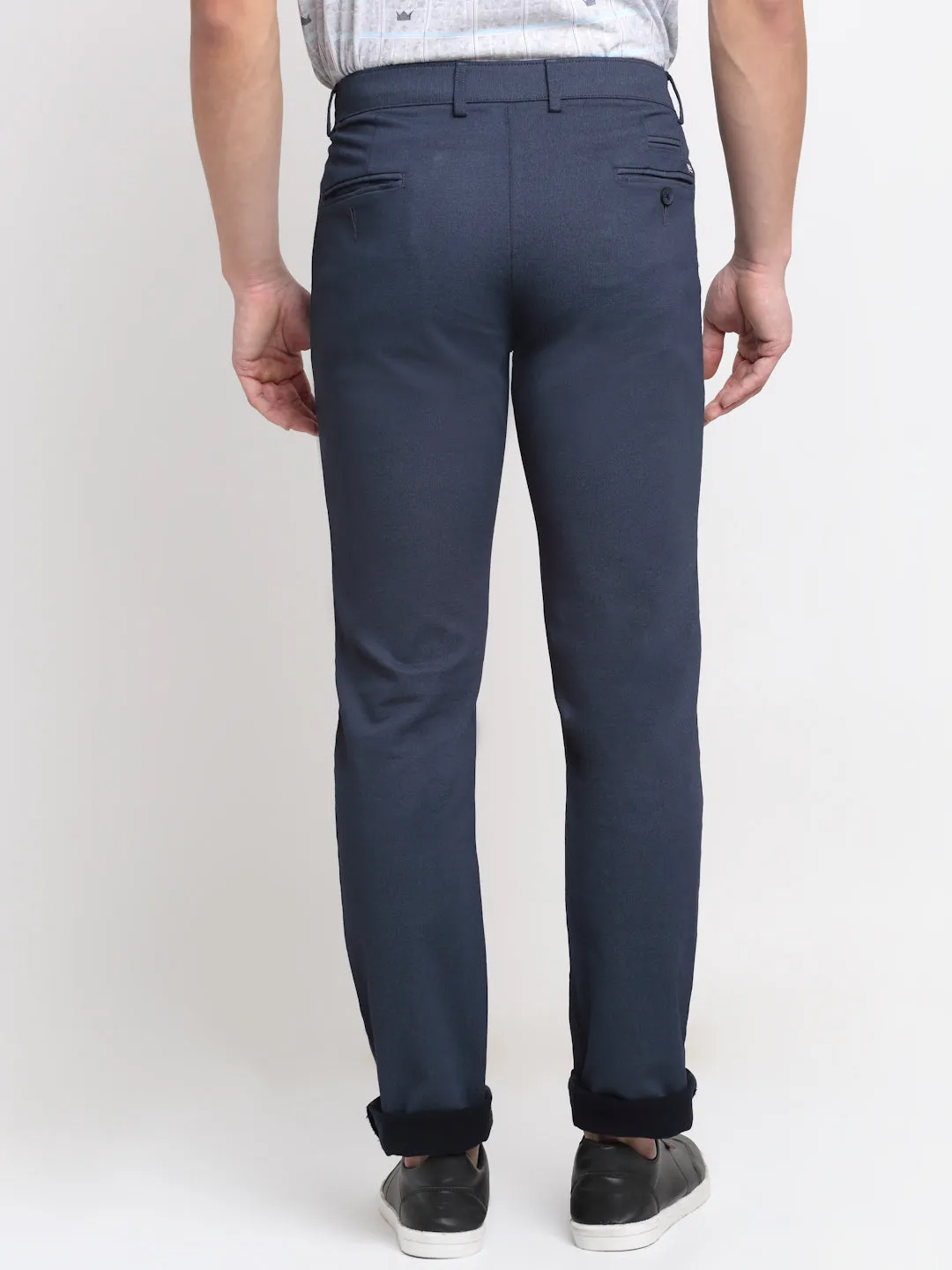 Men's Casual Flat front Navy Blue  Trousers