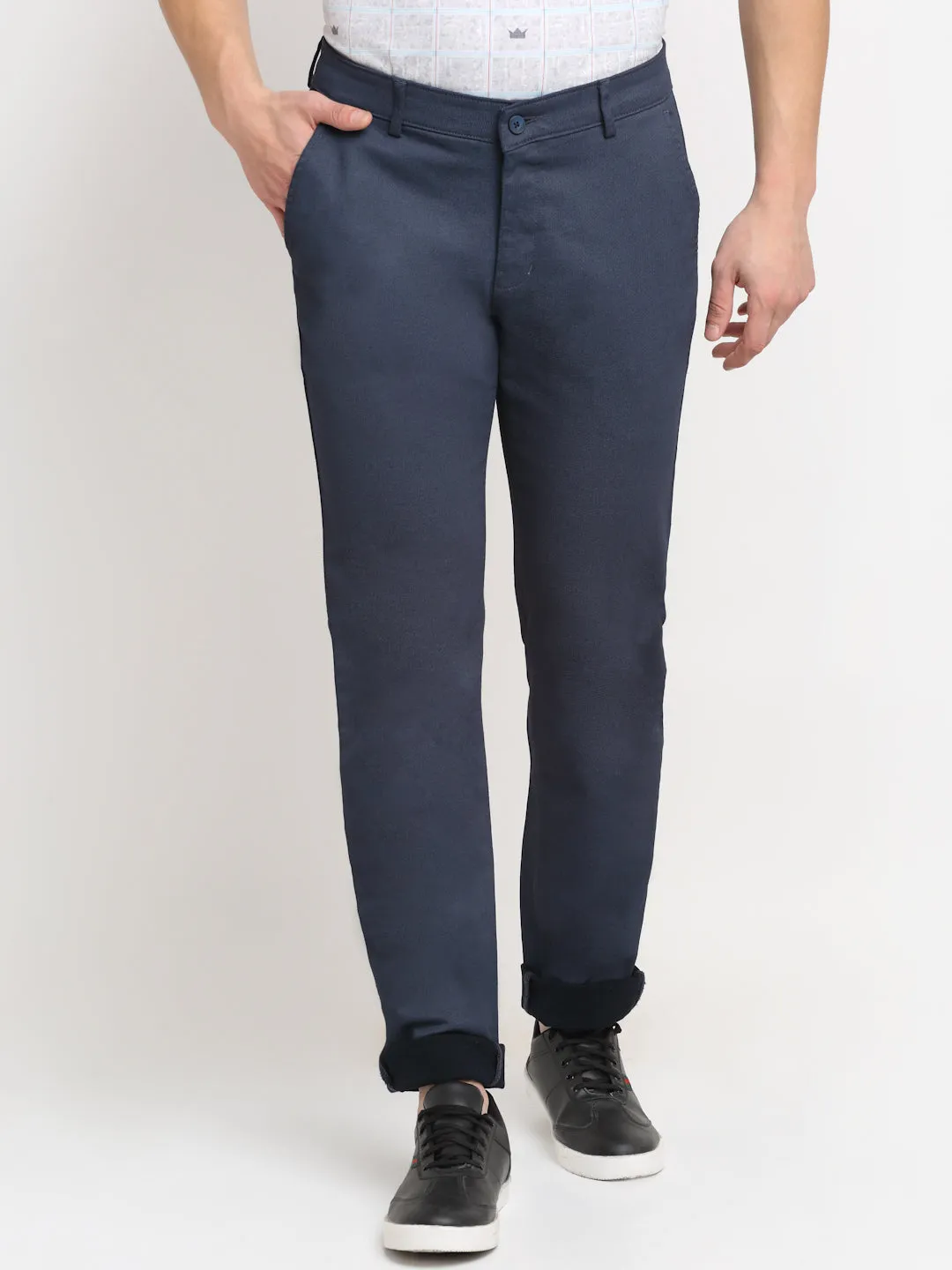 Men's Casual Flat front Navy Blue  Trousers