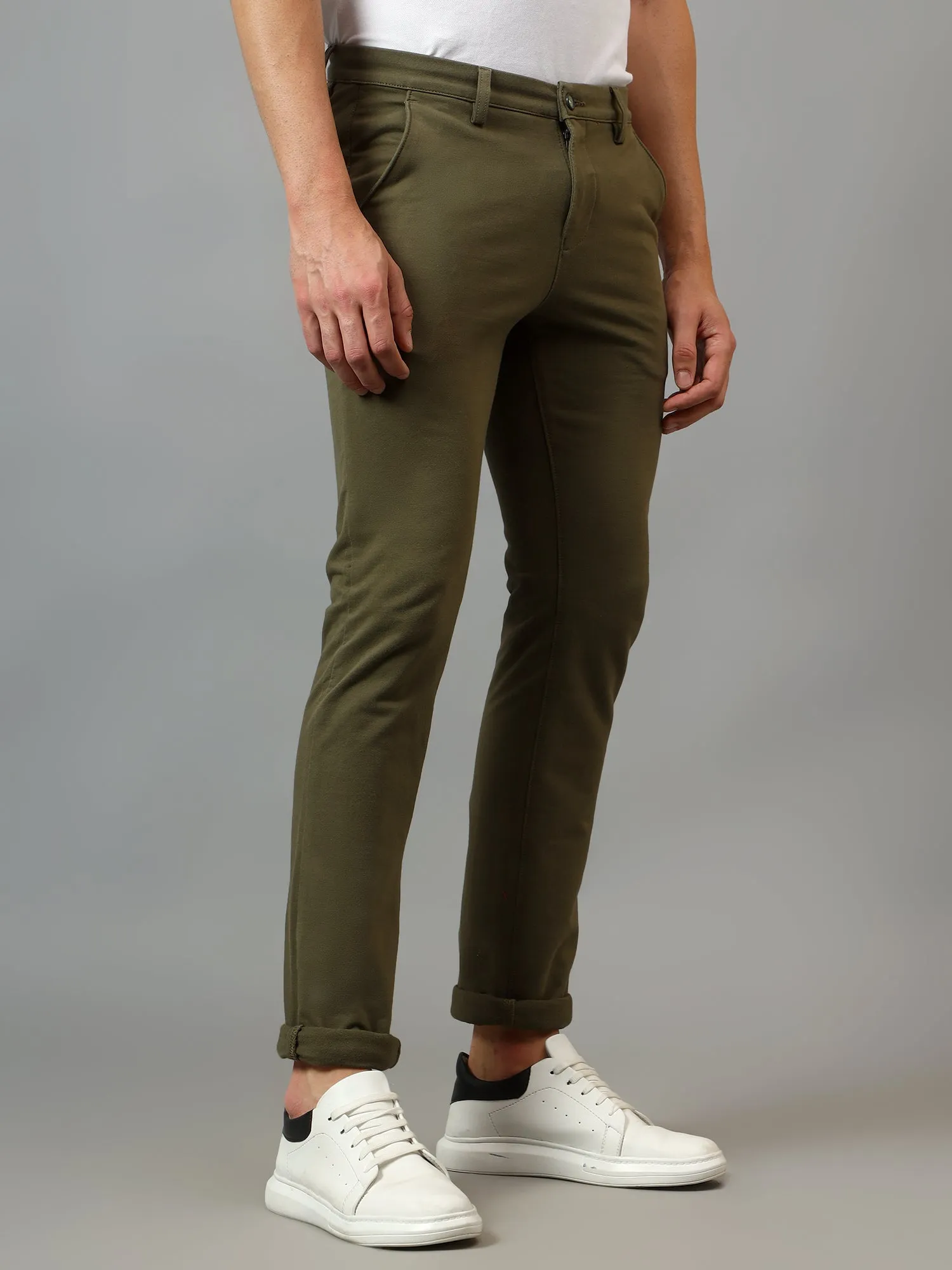 Men's Casual Flat front Olive  Trousers