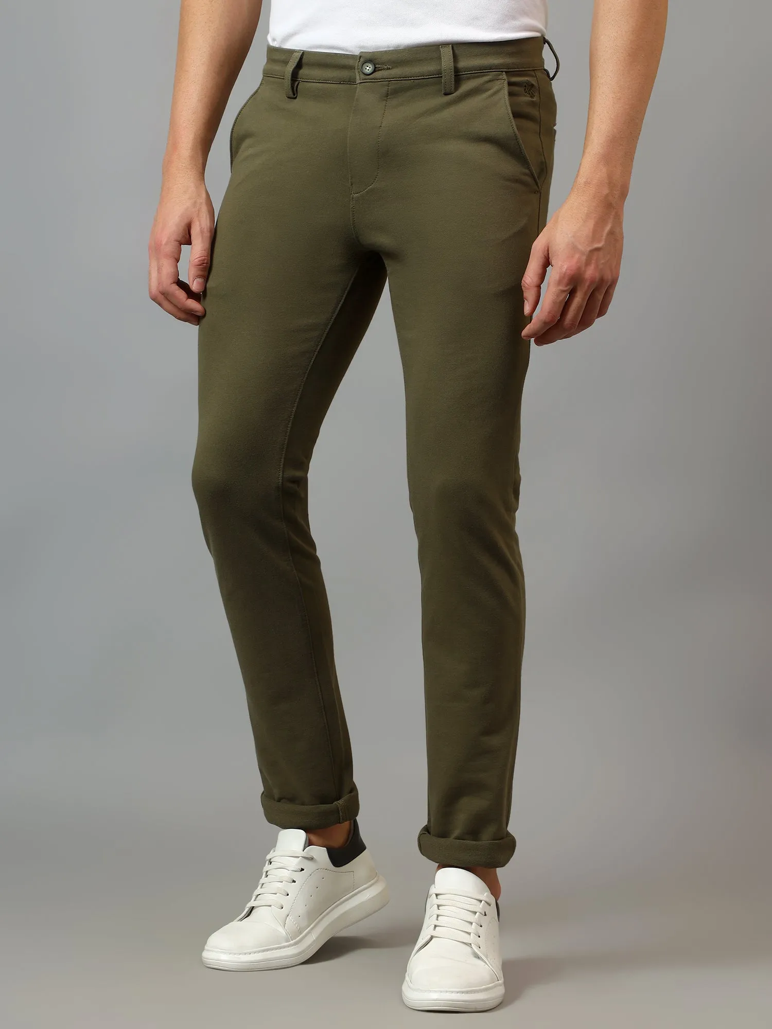 Men's Casual Flat front Olive  Trousers