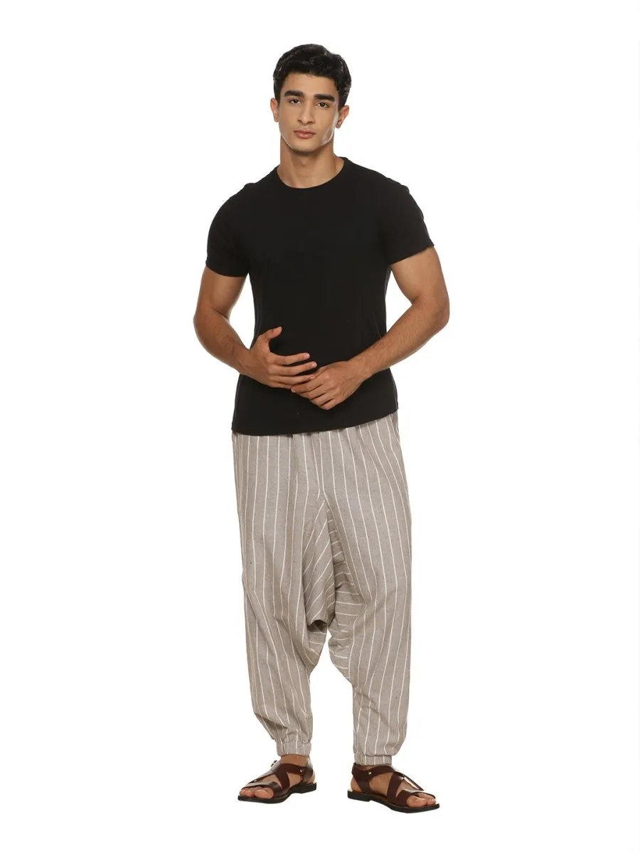 Men's Harem Pants Pack of 2| Cream & Grey Stripes | Fits Waist Size 28 to 36 inches