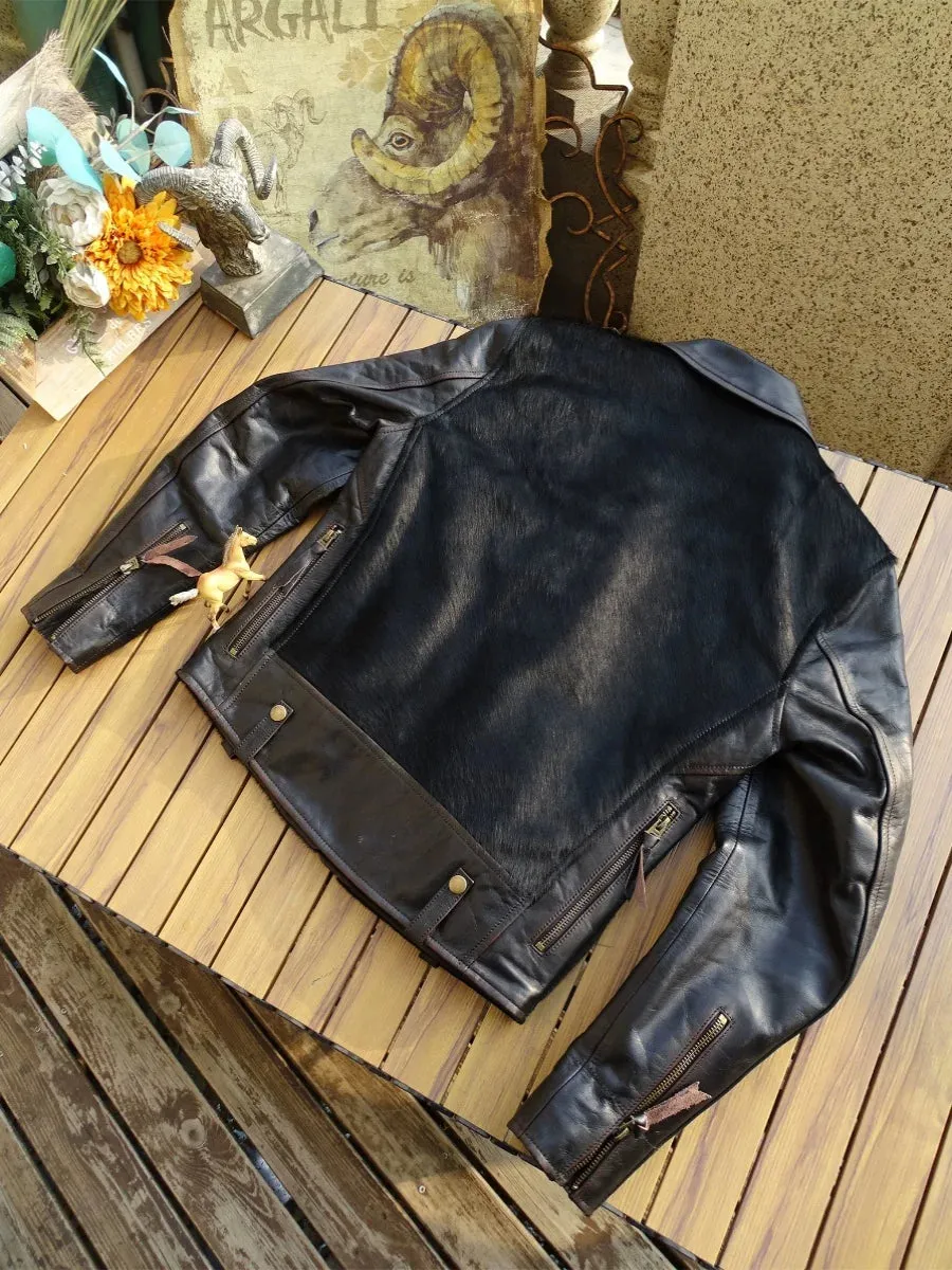 Men's Shearling Leather Jacket - Motorcycle Style Outwear