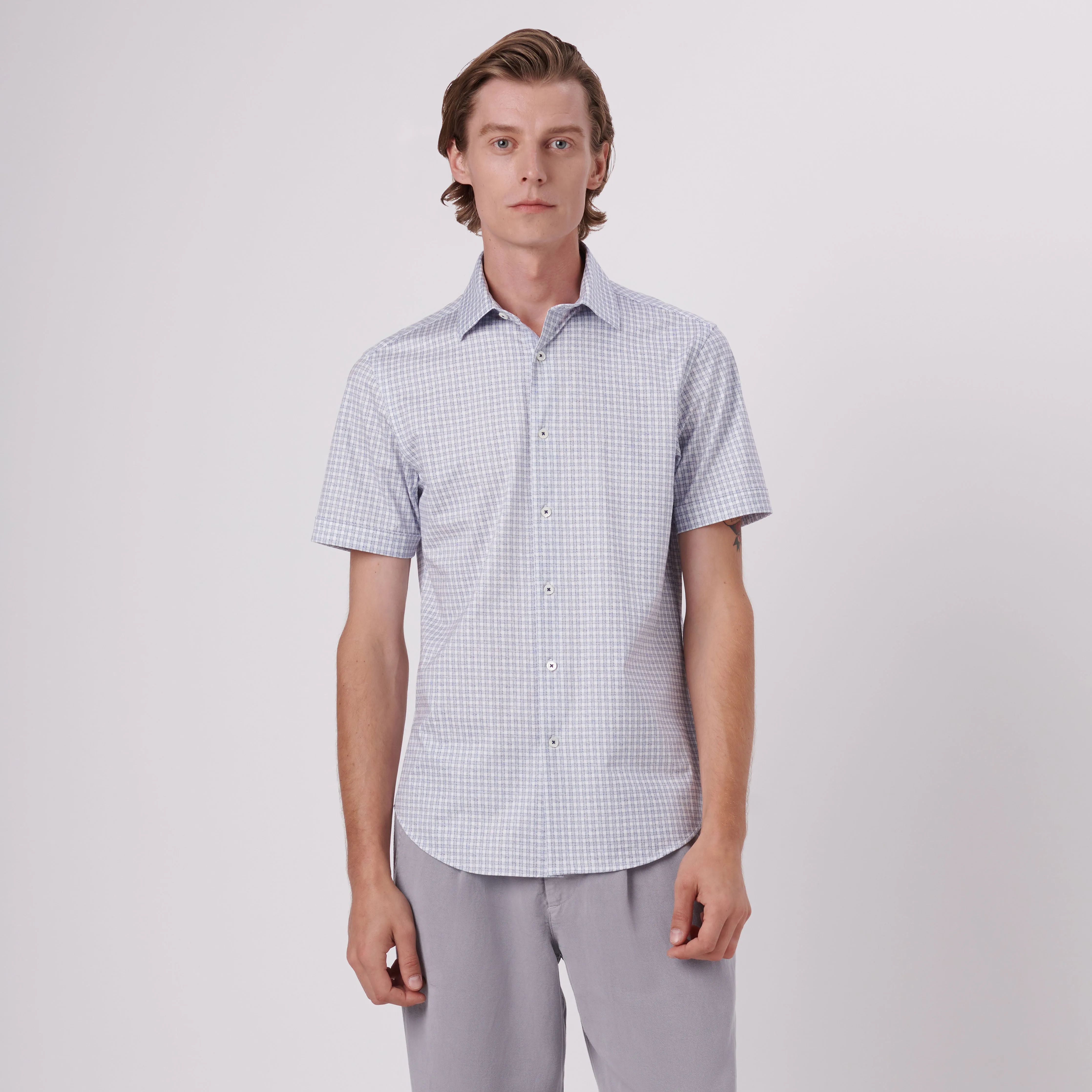 Miles Mini Check Print OoohCotton Short Sleeve Shirt