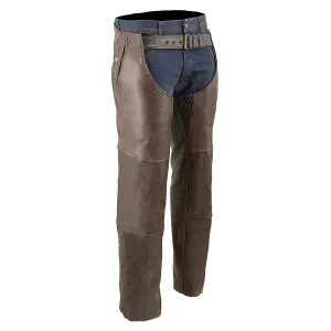 Milwaukee Leather Chaps for Men's Retro Brown Naked Leather - Snap Out Thermal 4-Pockets Motorcycle Chap - ML1191RT