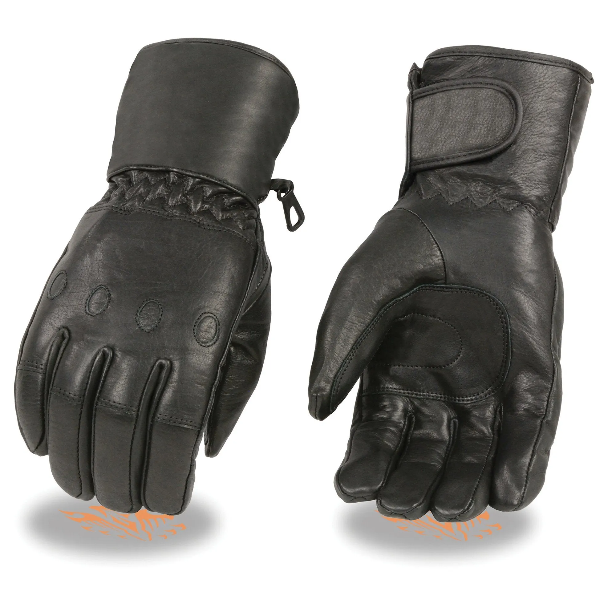 Milwaukee Leather Men's Black Gauntlet Motorcycle Hand Gloves-Black Soft Leather Waterproof Sinch Wrist Closure-SH293