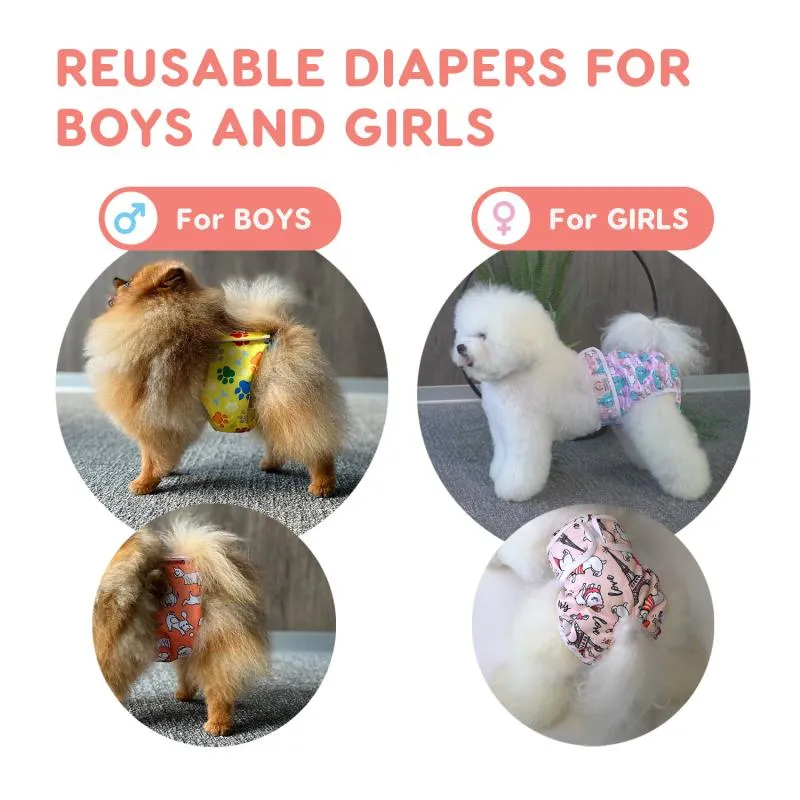 Misoko reusable diapers for male dogs, with paw prints