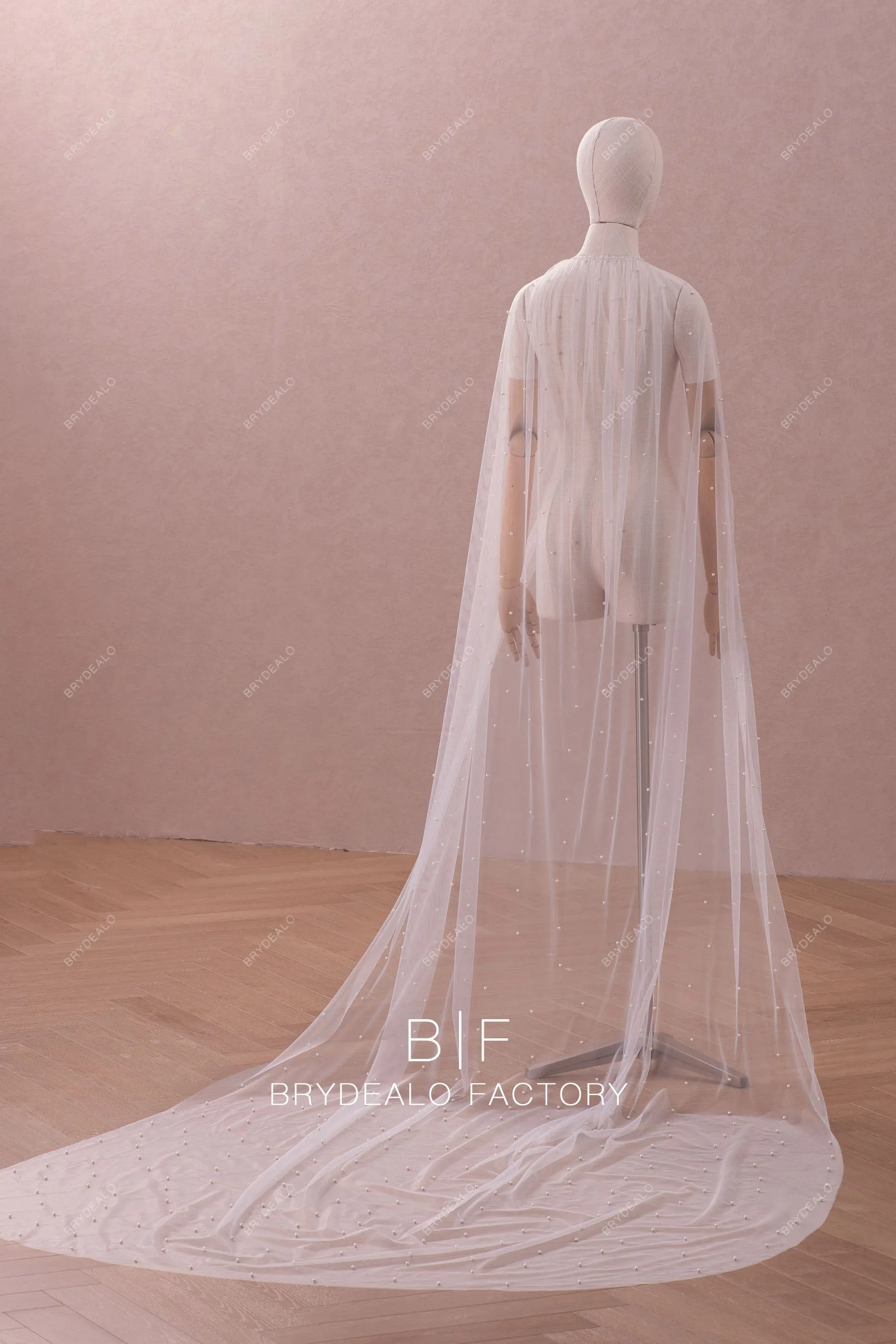 Modern Pearls Cathedral Cape Veil Fashion Bridal Veil