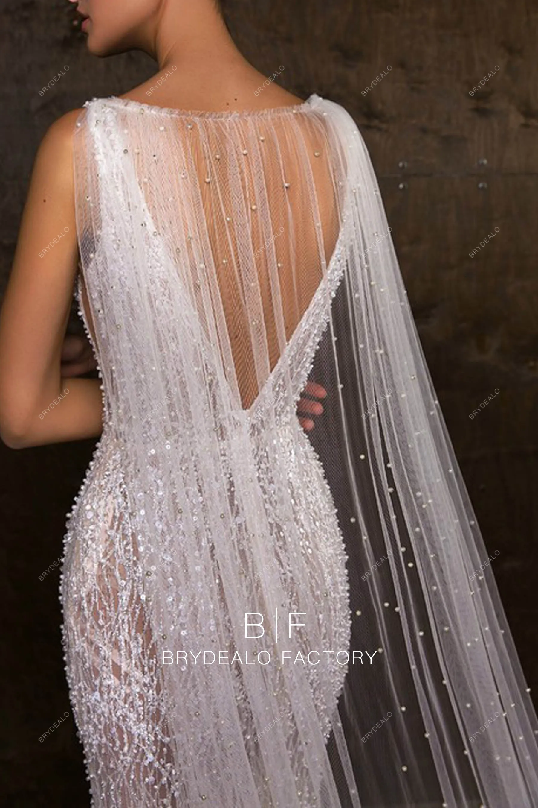 Modern Pearls Cathedral Cape Veil Fashion Bridal Veil